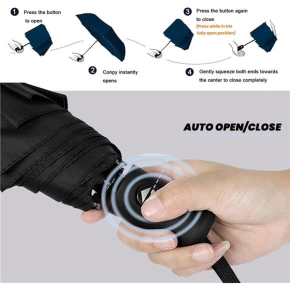 Travel Umbrella Compact Automatic Folding Lightweight Rain Umbrella Windproof - Picture 4 of 7